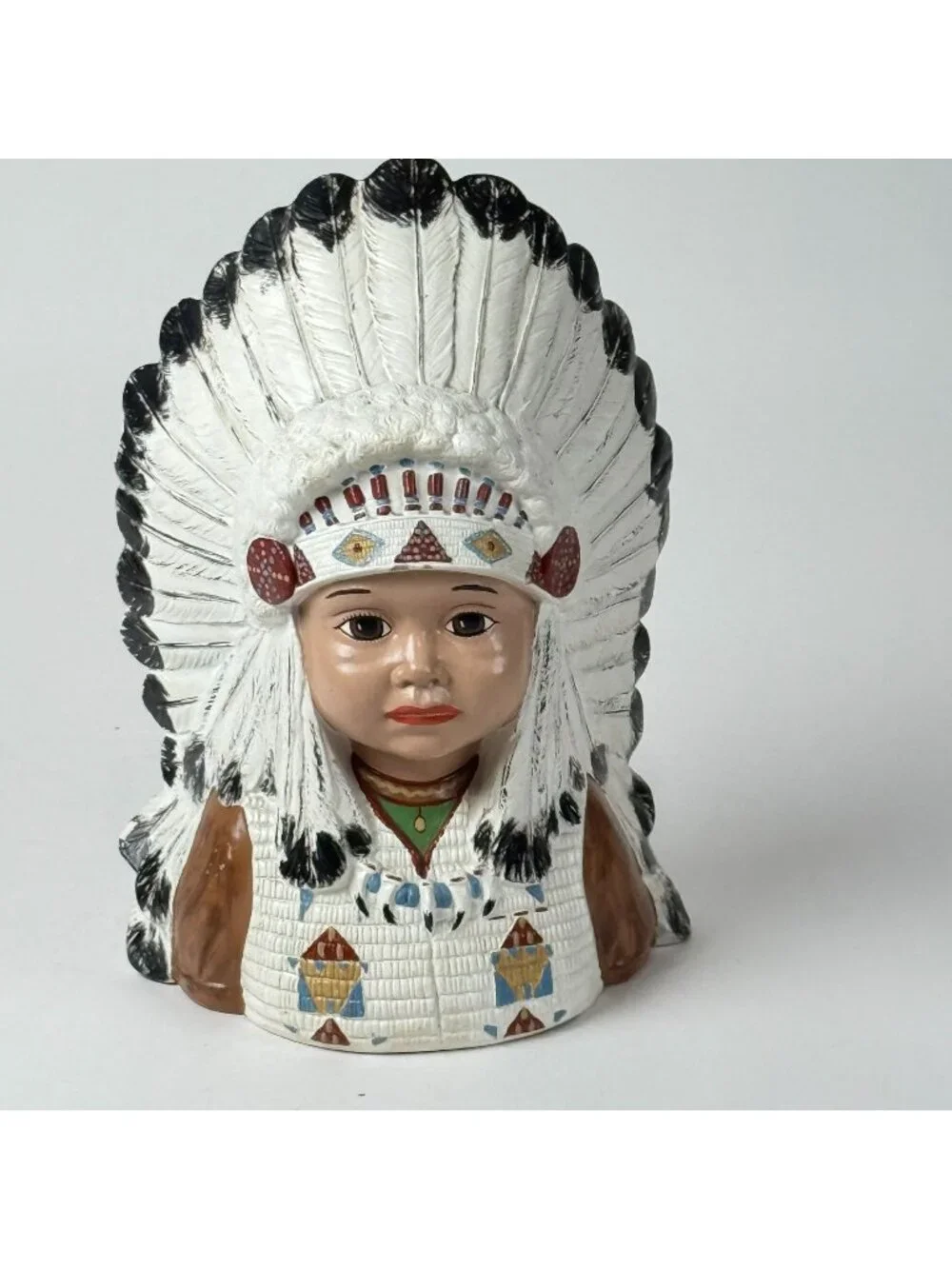 Vintage 1984 Byron Mold Native American Child Bust Headdress Sculpture